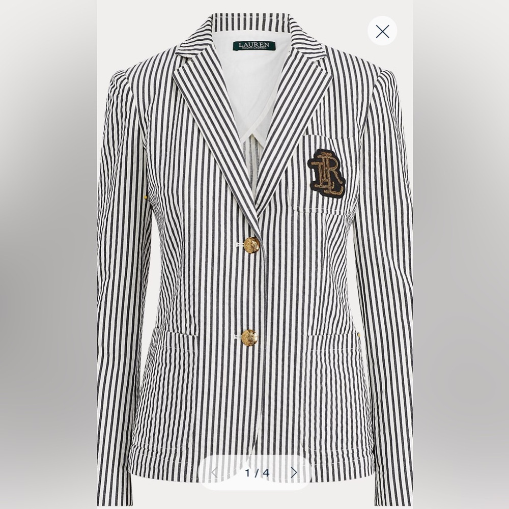 Lauren Ralph Lauren preppy blazer jacket nautical size 10 monogram summer